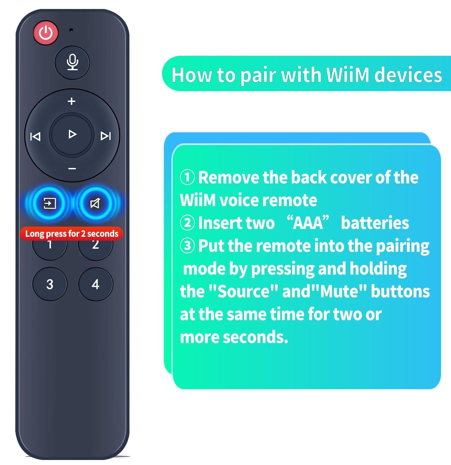 Voice Replacement Remote for AirPlay 2 Audio Streamer, Push-to-Talk, 4 Music Pre
