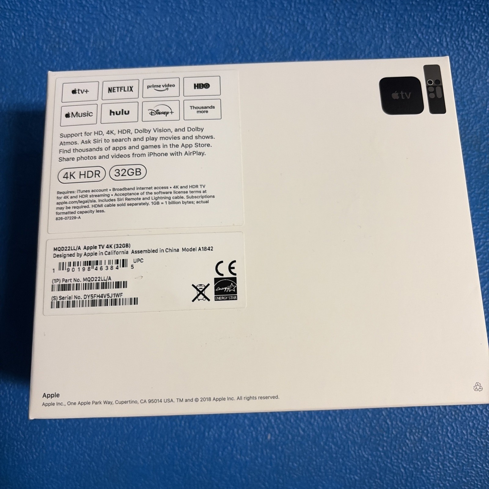 Apple TV 4K HDR 32GB Media Streamer Black MQD22LL/A Model A1842 w/hdmi cord