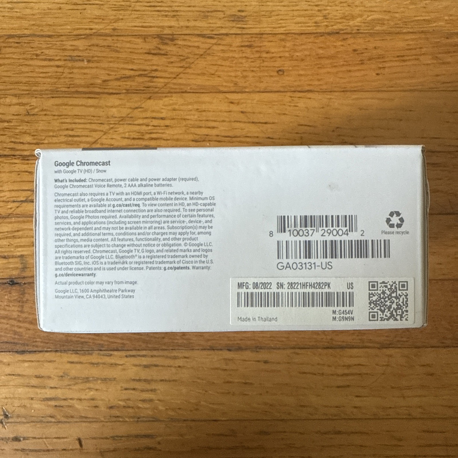 Google Chromecast with Google TV Media Streamer HD – Snow (GA03131-US) Open Box