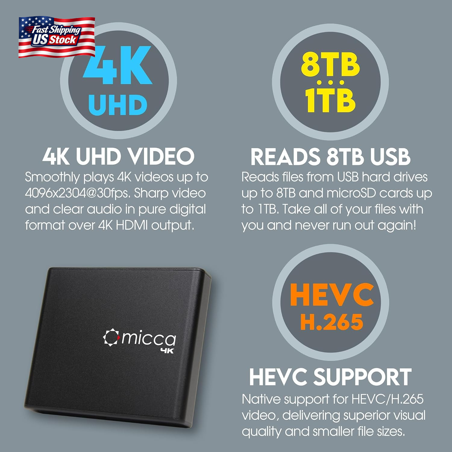 Micca 4K Ultra-Hd Digital Media Player for USB Drives and Microsd Cards, Digital