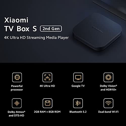 Xiaomi TV Box S (2nd Gen) 4K Ultra HD Streaming Media Player, Google TV Box with