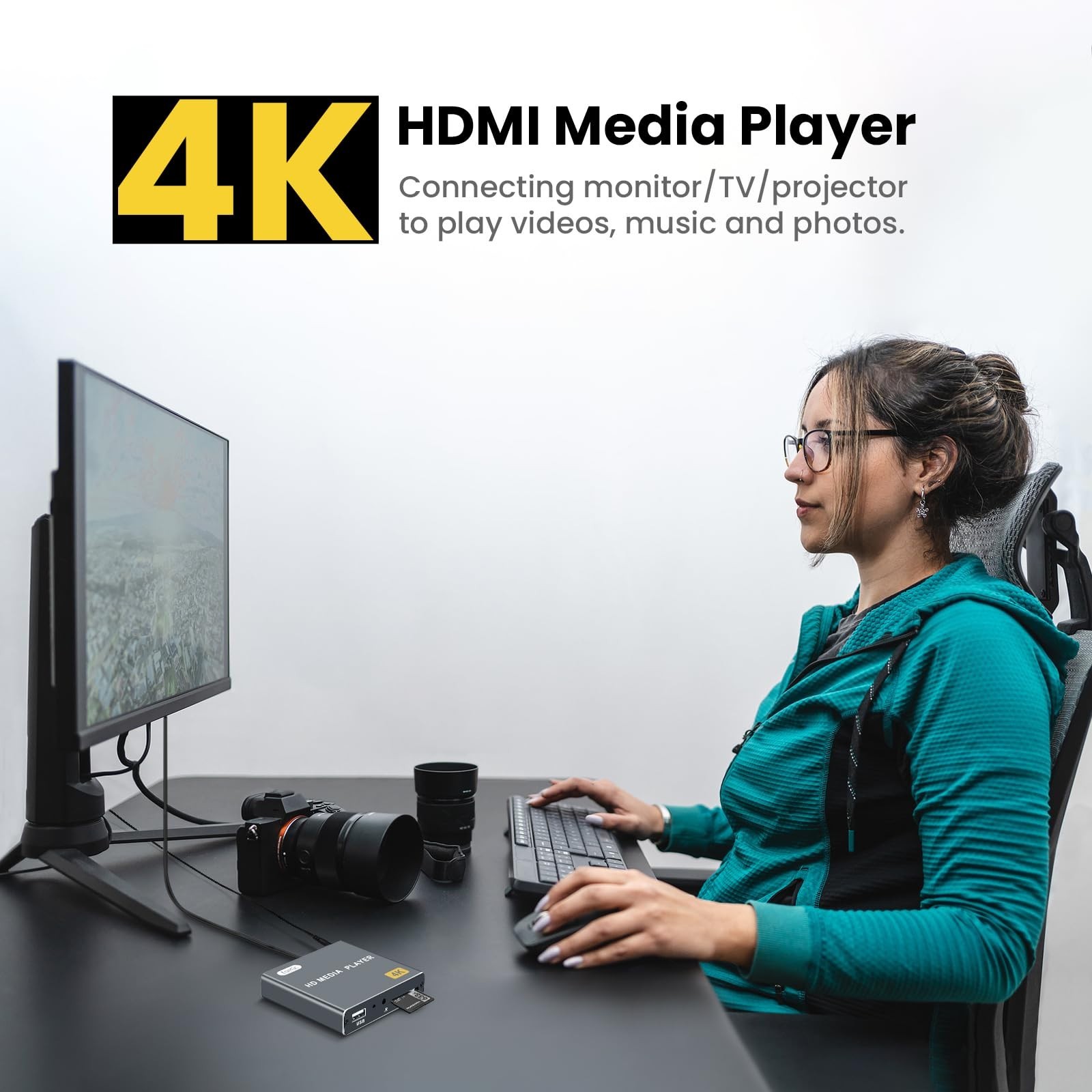 4K Ultra HD Media Player, HDMI & AV Output, USB/TF Card Slot, Remote Control, Pl