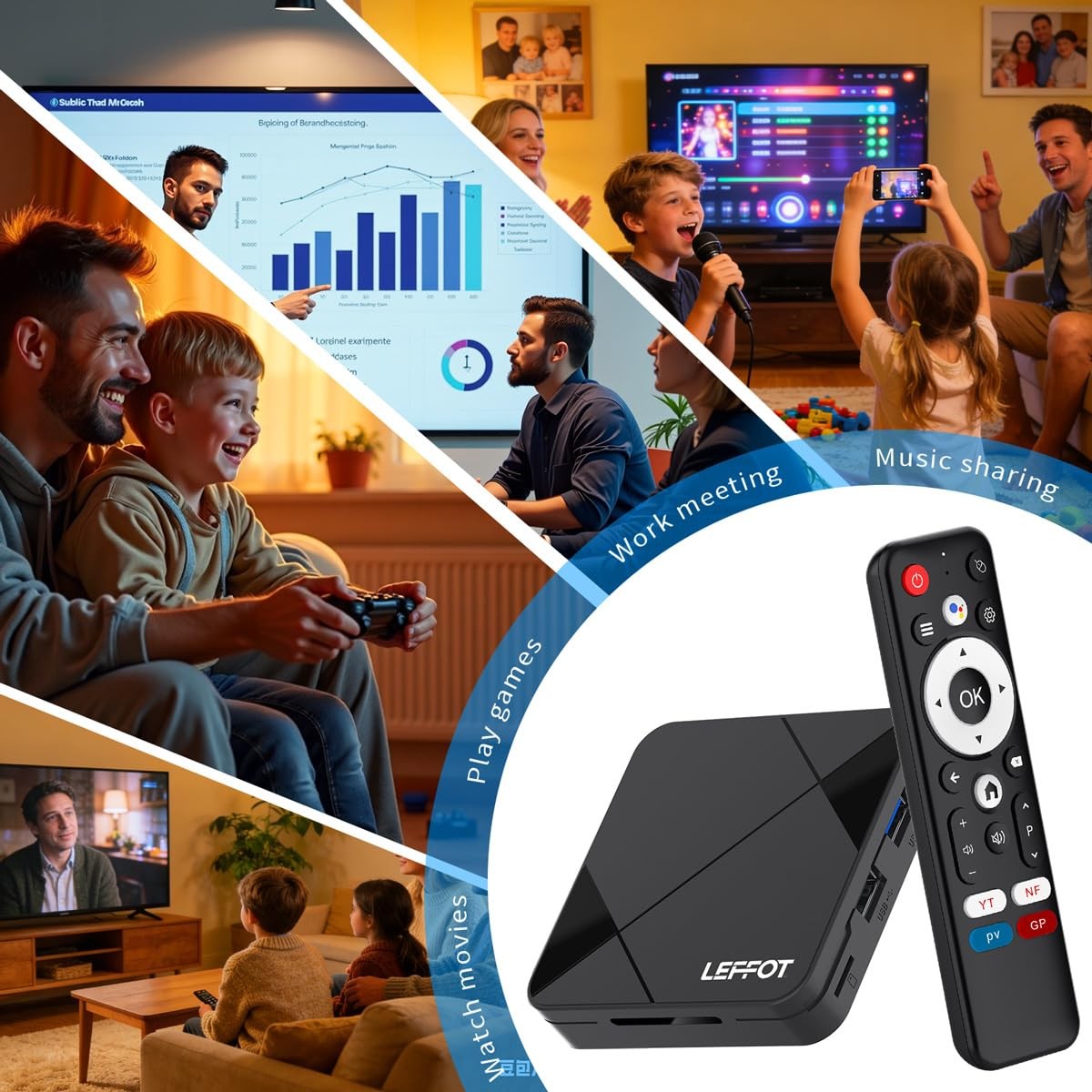Android 14.0 TV Box 2026, 2GB RAM + 16GB ROM, LEFFOT 4K Ultra HD Home Streami…
