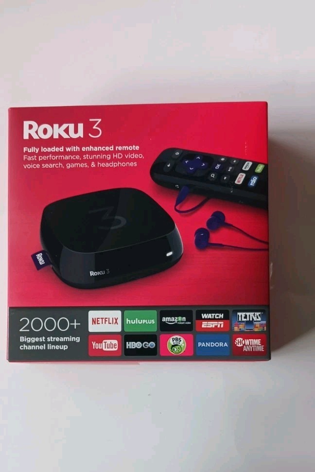 Roku 3 Streaming Media Player 4230R Enhanced Remote Voice Search HDMI Wi-Fi