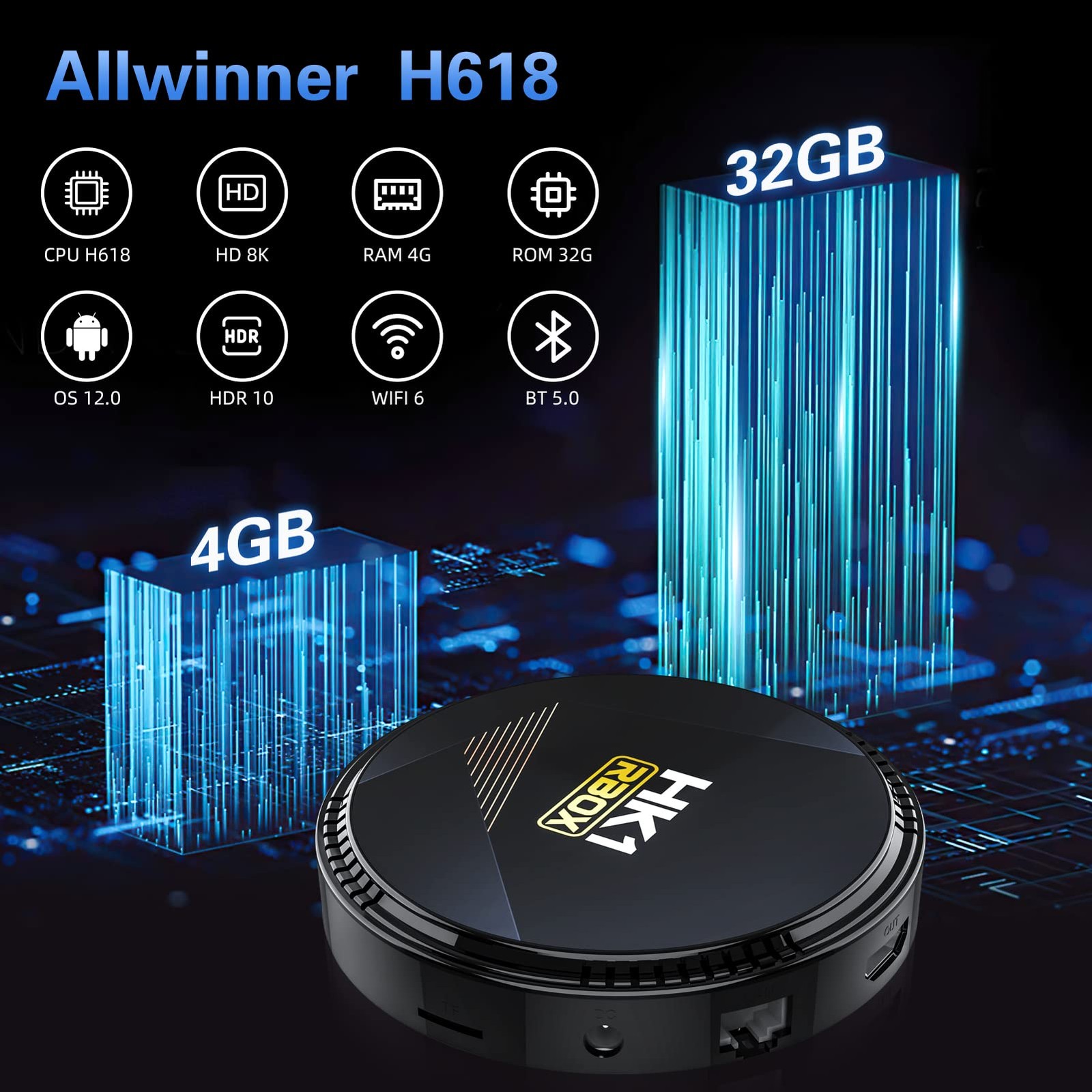 HK1 Android TV Box 2026, Android 12.0 TV Box with 8K Decoding 4GB RAM 32GB RO…