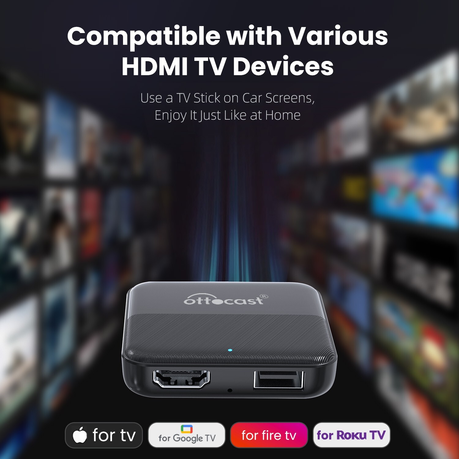Ottocast Car TV Mate HDMI Multimedia Player for Fire TV Stick/DVD, Plug & Play