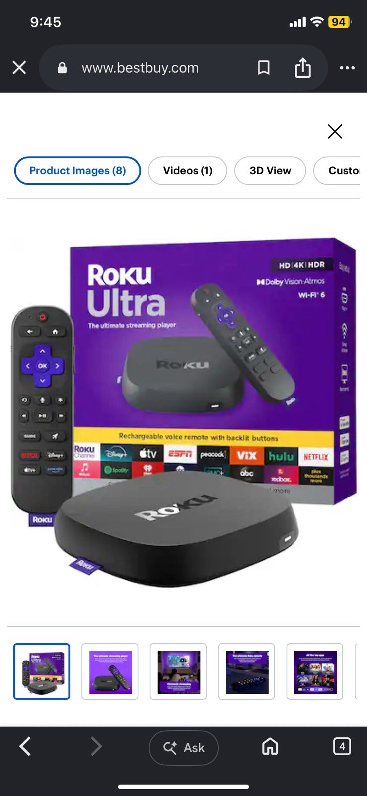 Roku Ultra 2024 Streaming Player – 4K Streaming Device for TV with HDR10+, Dolby