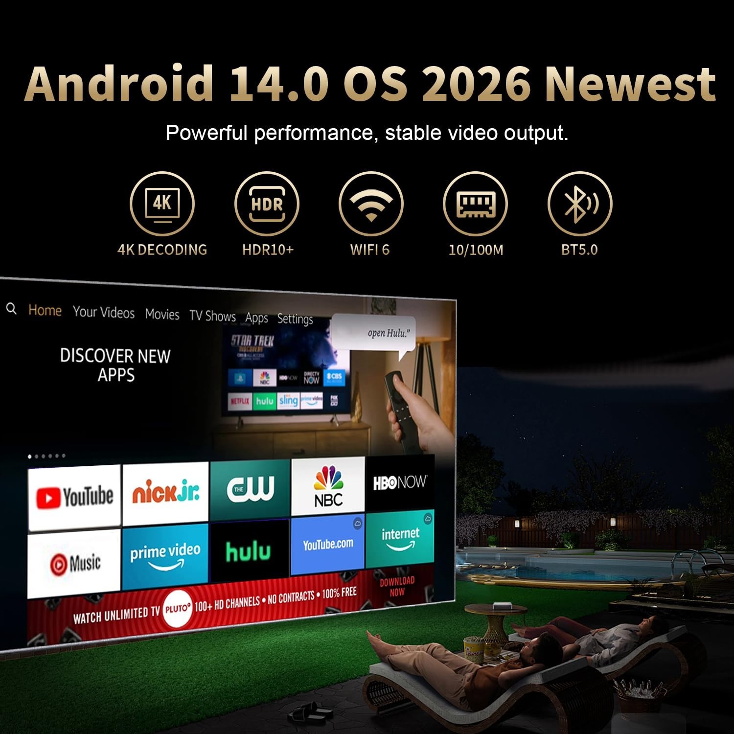 Android TV Box 14.0, 8K HDR10 Streaming, Dual WiFi, 2GB RAM, 16GB ROM, BT5.0, US