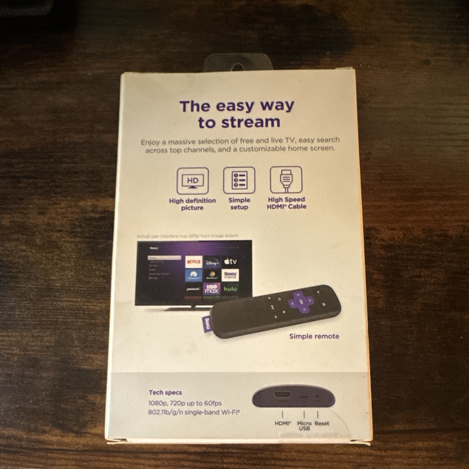 Roku LE 1080p HD Wi-Fi Streaming Player Purple w/ Remote HDMI & USB Cable