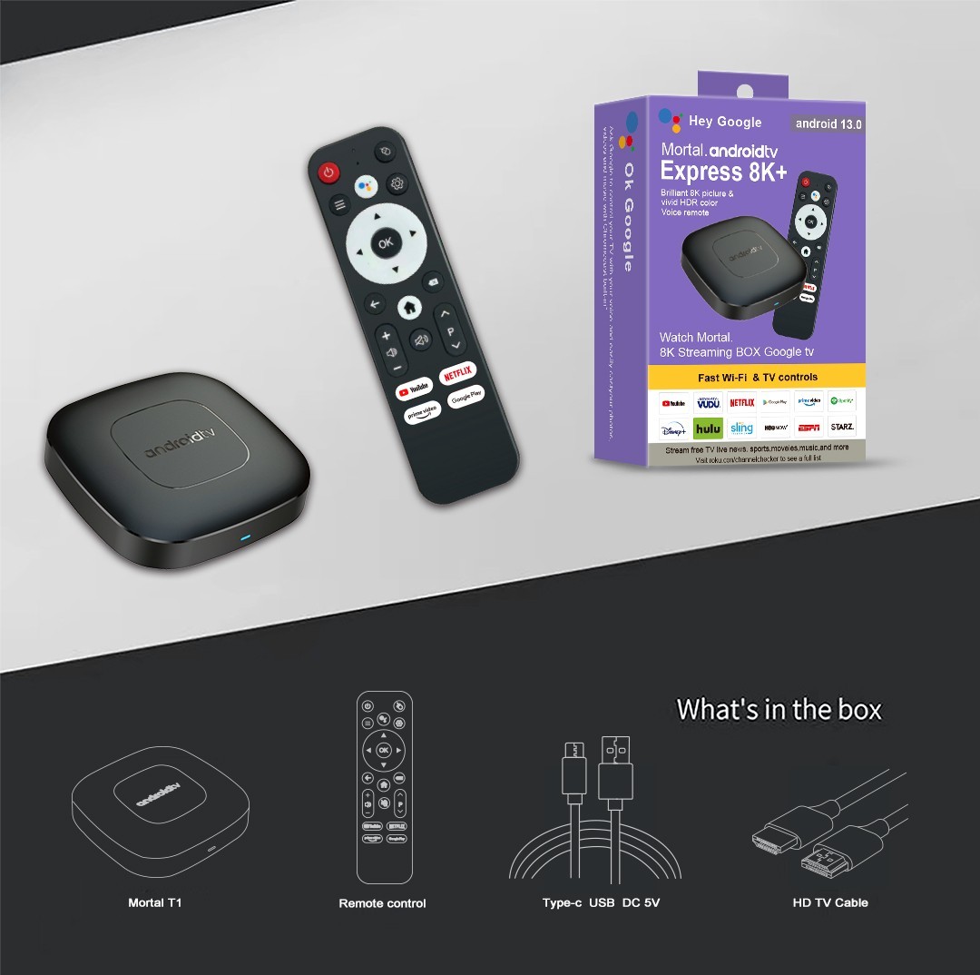 Voice Coman Pro ATV Android 13 Smart TV Box 2G 16G WiFi BT5 AV1 H.265 HDR 8K Box