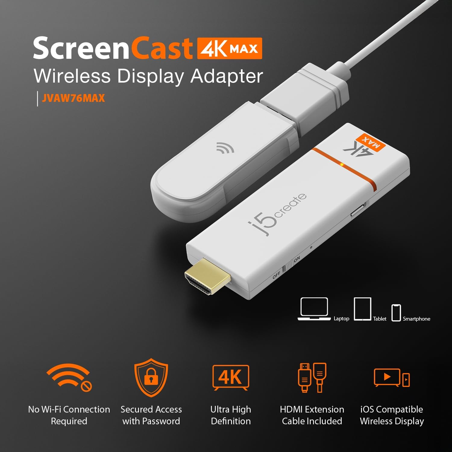 ScreenCast 4K Max Wireless Display Adapter with Enhanced Antenna, Streaming V…