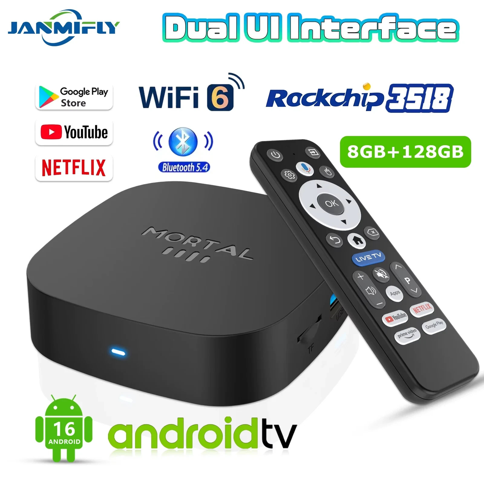 2025 New T1+ 8K HD TV Box Android 16.0 RK3518 Quad Core 8GB RAM 128GB ROM Dual W