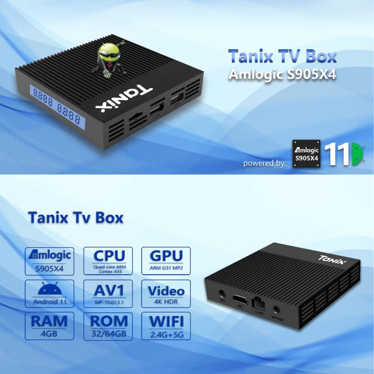 Tanix X4 Android 11 Smart TV Box, Amlogic S905X4 Quad Core, 4GB+32GB, Dual Wifi