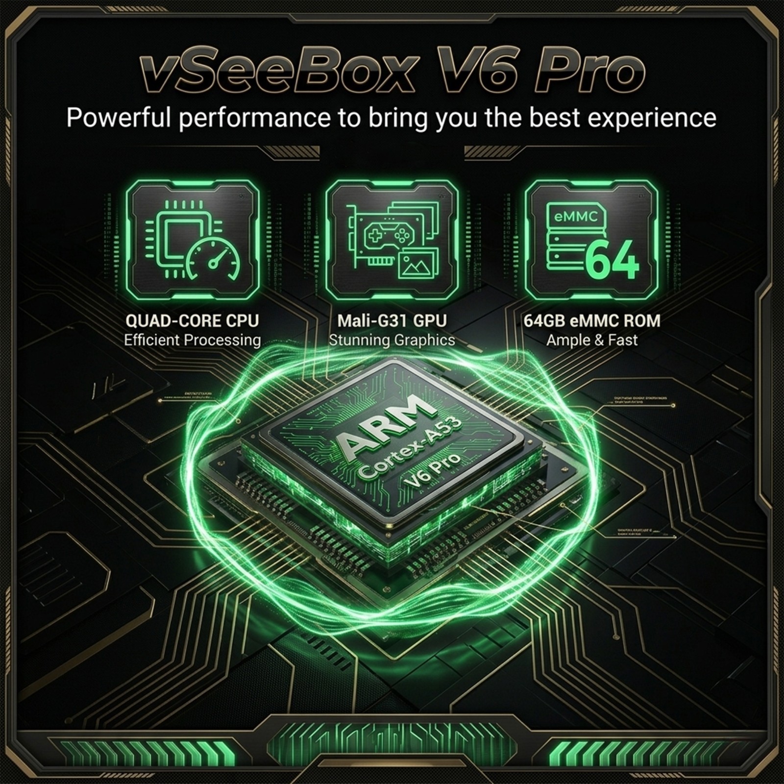 Vseebox V6 Pro Android 14 TV Box with 4GB RAM 32GB ROM & Bluetooth Voice Remote