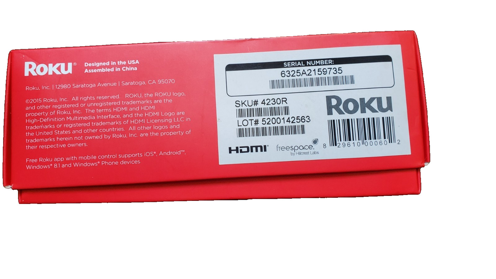 Roku 3 Digital HD Media Streamer Black model# 4230X with remote, and adapter