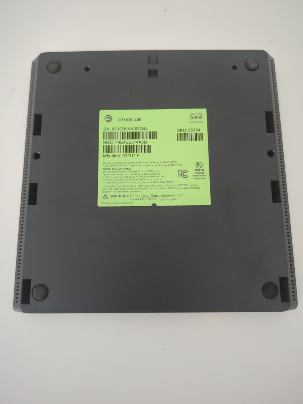 AT&T C71KW-400 Direct TV Box Player Unit Only No AC Adapter