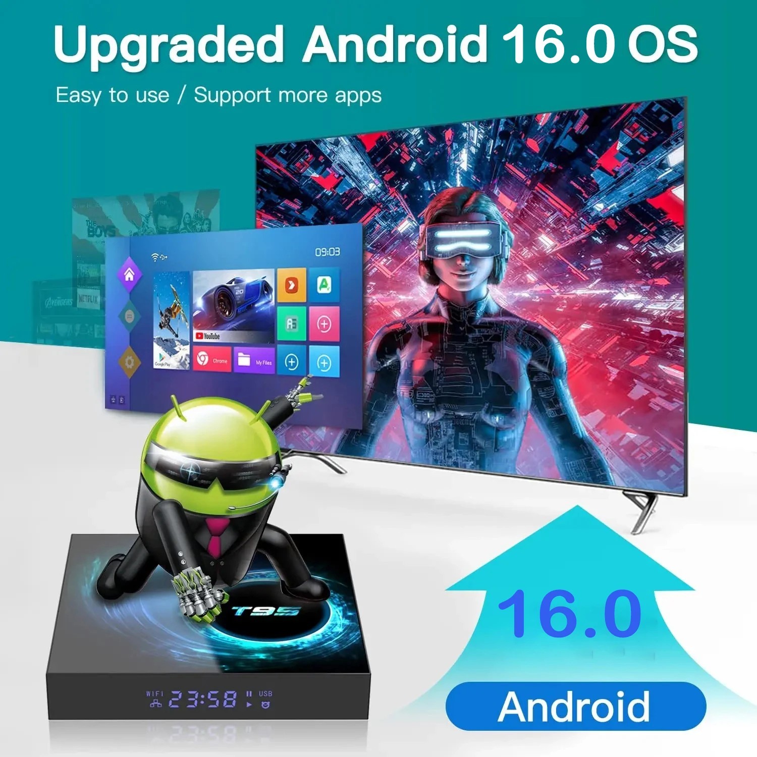 Smart TV Box T95 Plus HD 6K Android 14 Allwinner H616 Dual Wifi Media Player