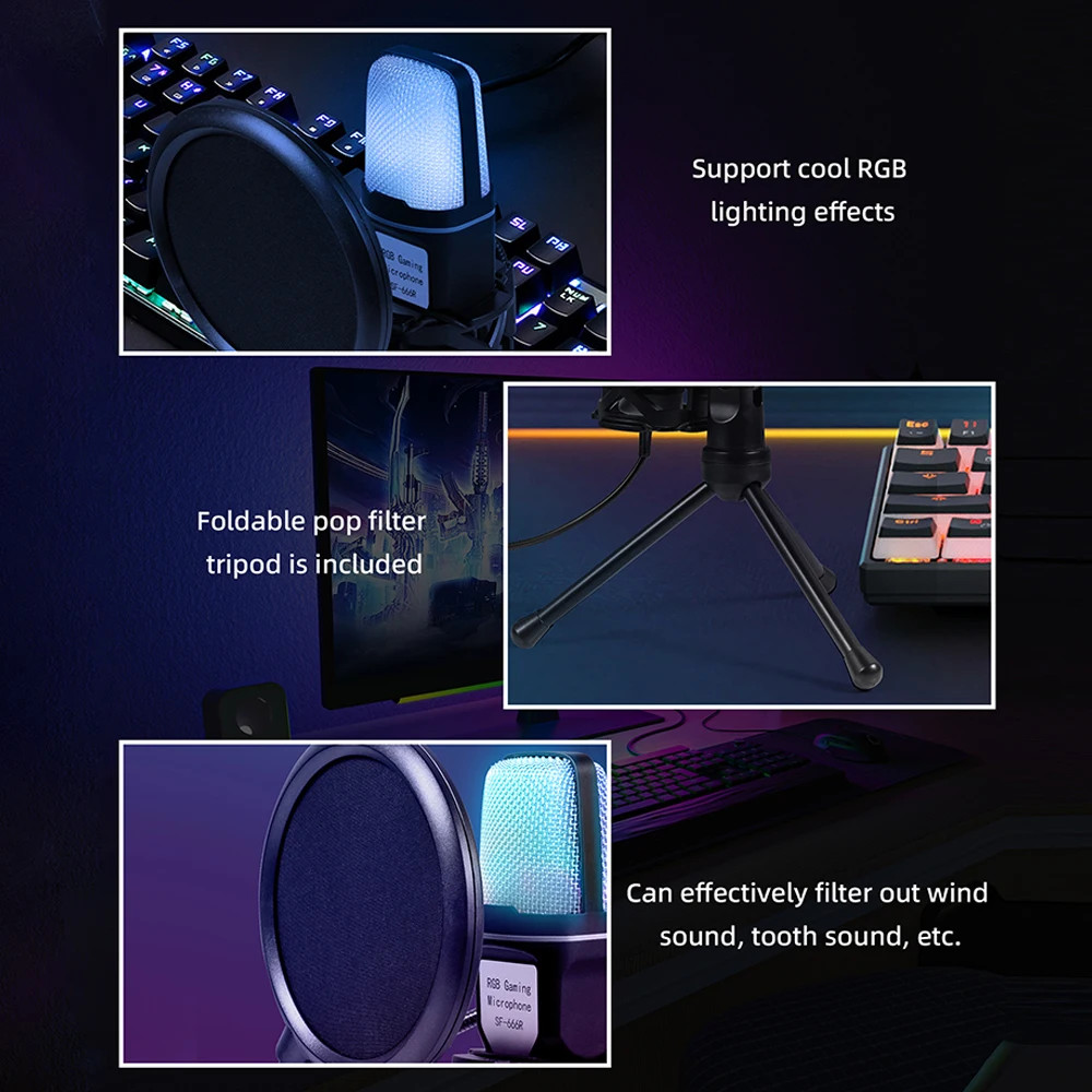 SF-666R condenser microphone RGB seven color luminous microphone with shock moun
