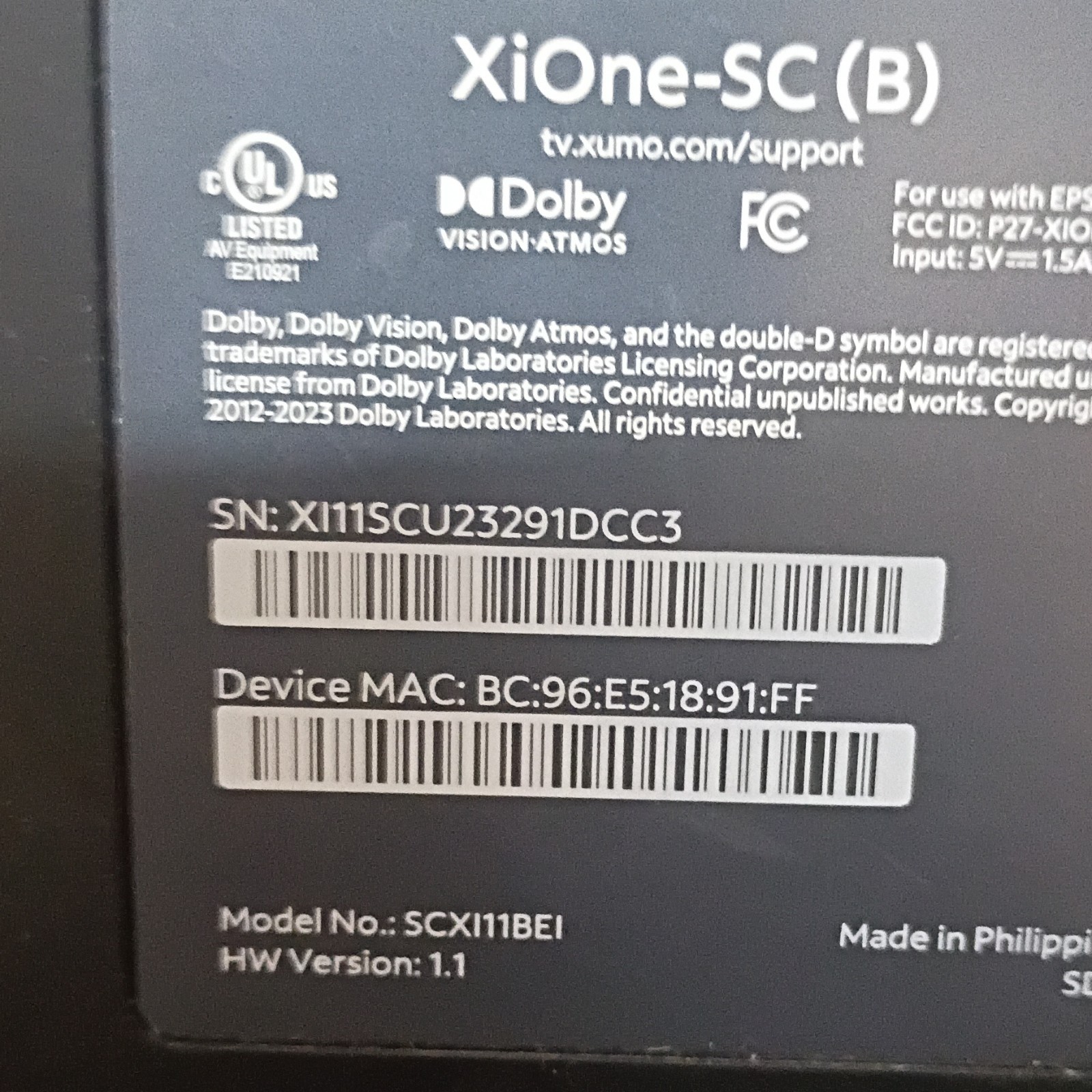 Xumo XiOne-SC (B) 4K 2160p Streamer Box Dolby Vision/Atmos HDMI Black