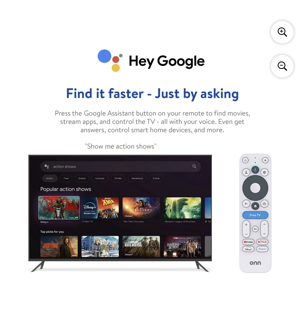 onn 4K Streaming Device, Google TV – Fast Streaming, Ultra HD, 8GB Storage, 2GB