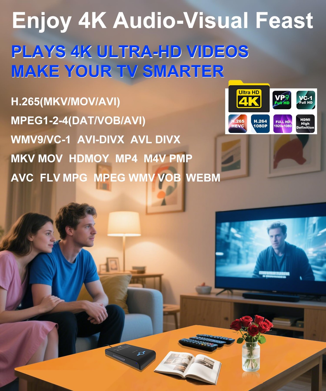 4K Ultra HD Media Player & HDD Enclosure 2-in-1,Digital Signage, Play H.265/H…
