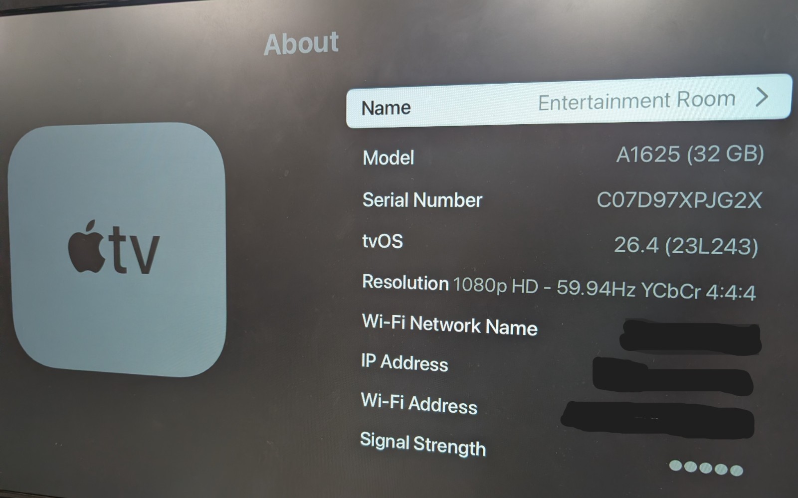 Apple TV A1625 4th GEN MR912LL/A 32GB HD Streamer/ Tested & Updated, Works Great