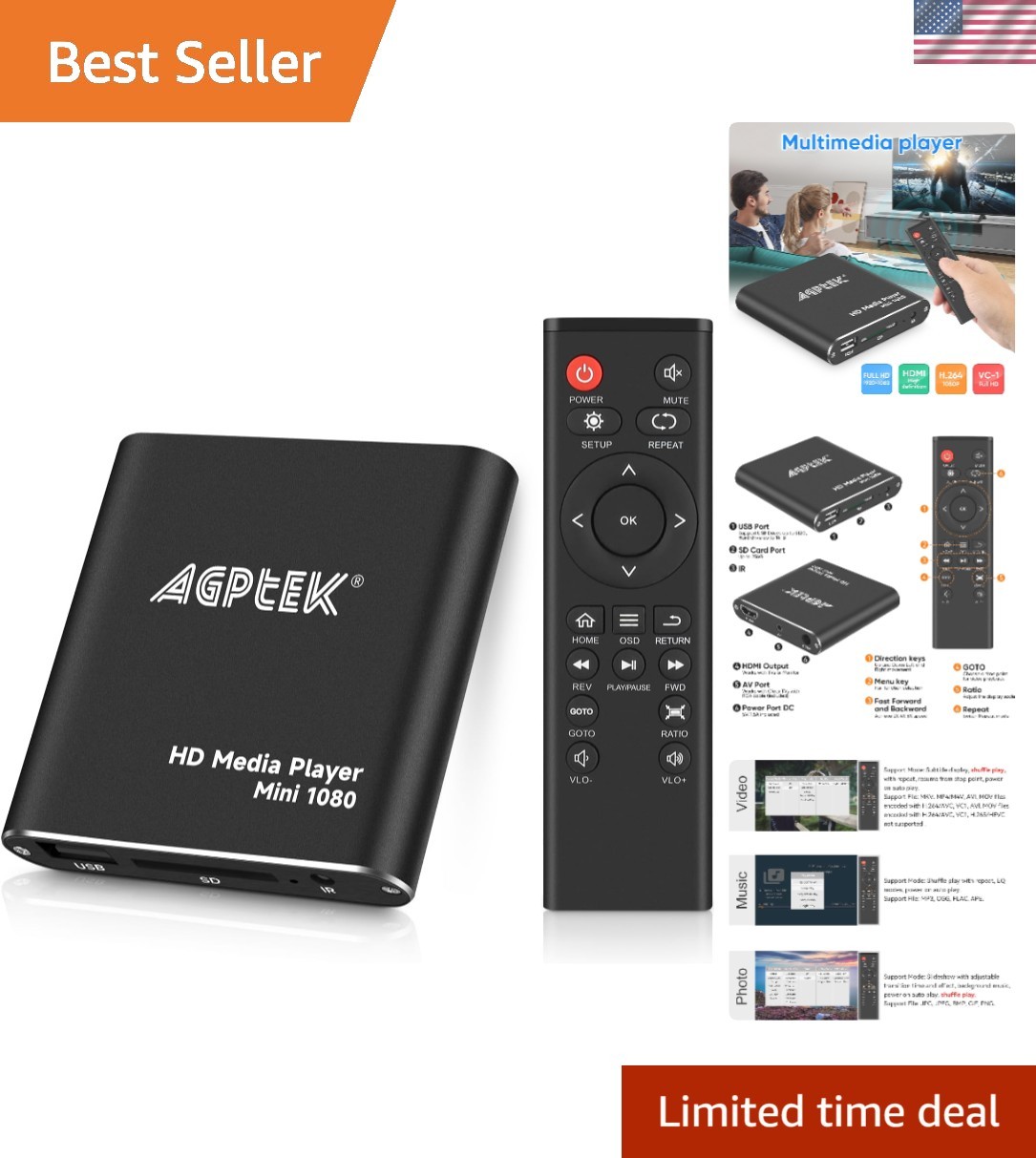 HDMI Media Player, Black Mini 1080p Full-HD Ultra HDMI Digital Media Player f…