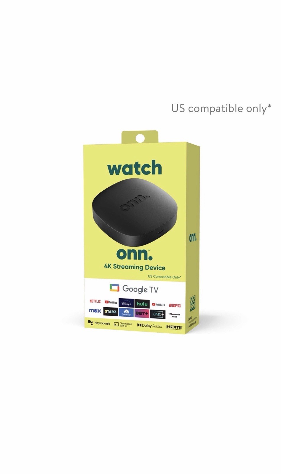 Onn. Google TV 4K Streaming Device Media Player with Remote – NEW SEALED