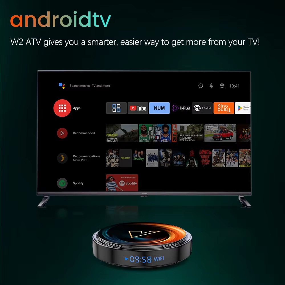 W2 Android TV Box S905W2 4GB 64GB 4K AV1 Dual WiFi Voice Remote Media Player