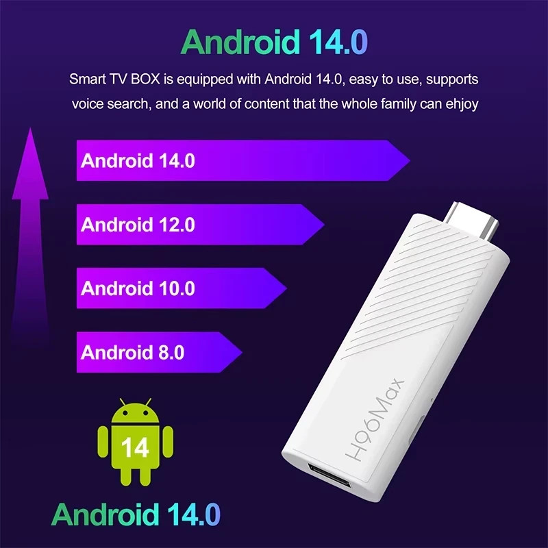 TV Stick H96 MAX H313 Wifi6 Android 14 BT5.0 Quad Core 4K Home Media Player Voic