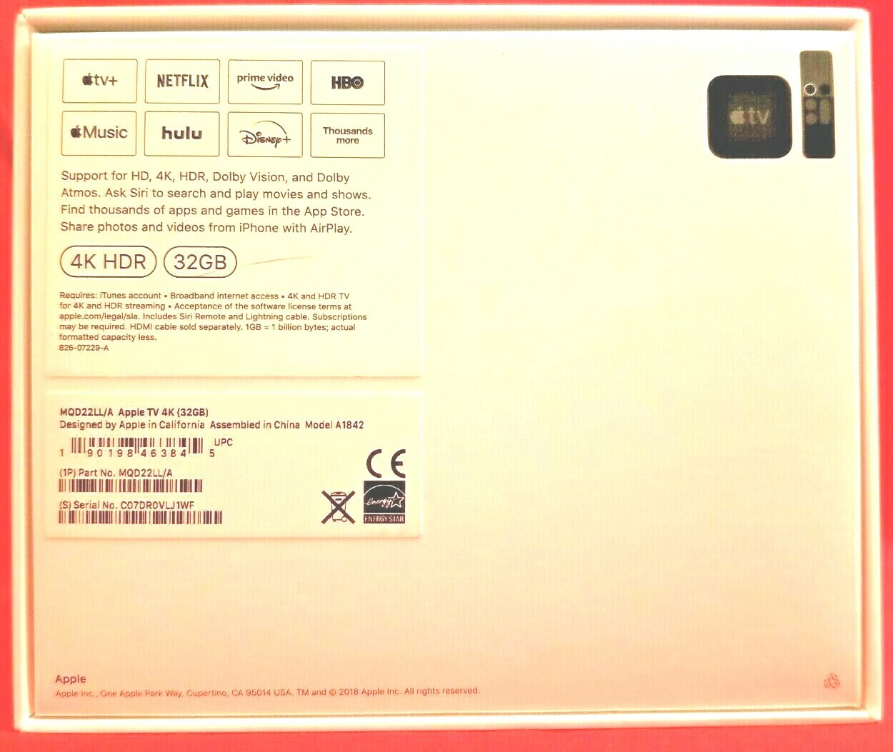 Apple TV 4K HDR 32GB Black MQD22LL/A **Empty Box Only**