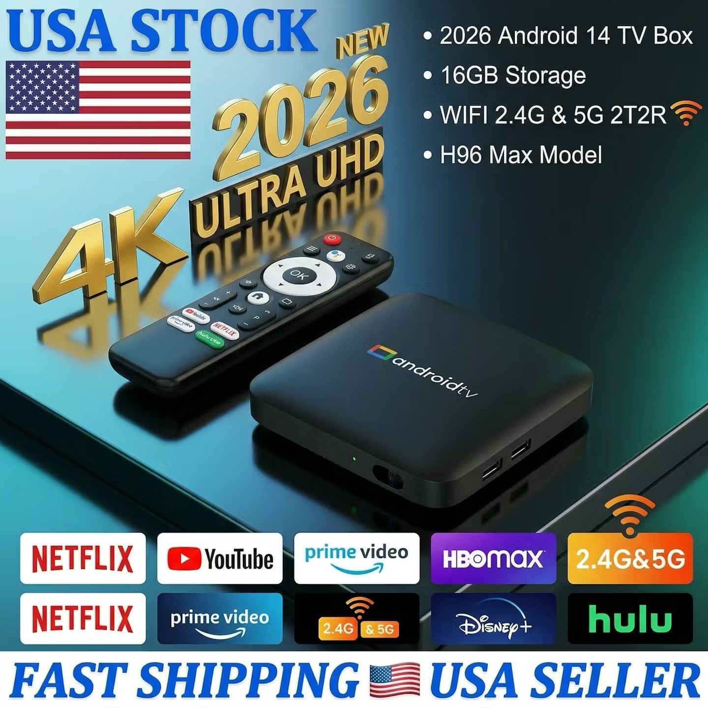 2026 Android 14 TV Box H96 Max 4K UHD 16GB WIFI| FAST SHIP 🇺🇸 USA SELLER | NEW