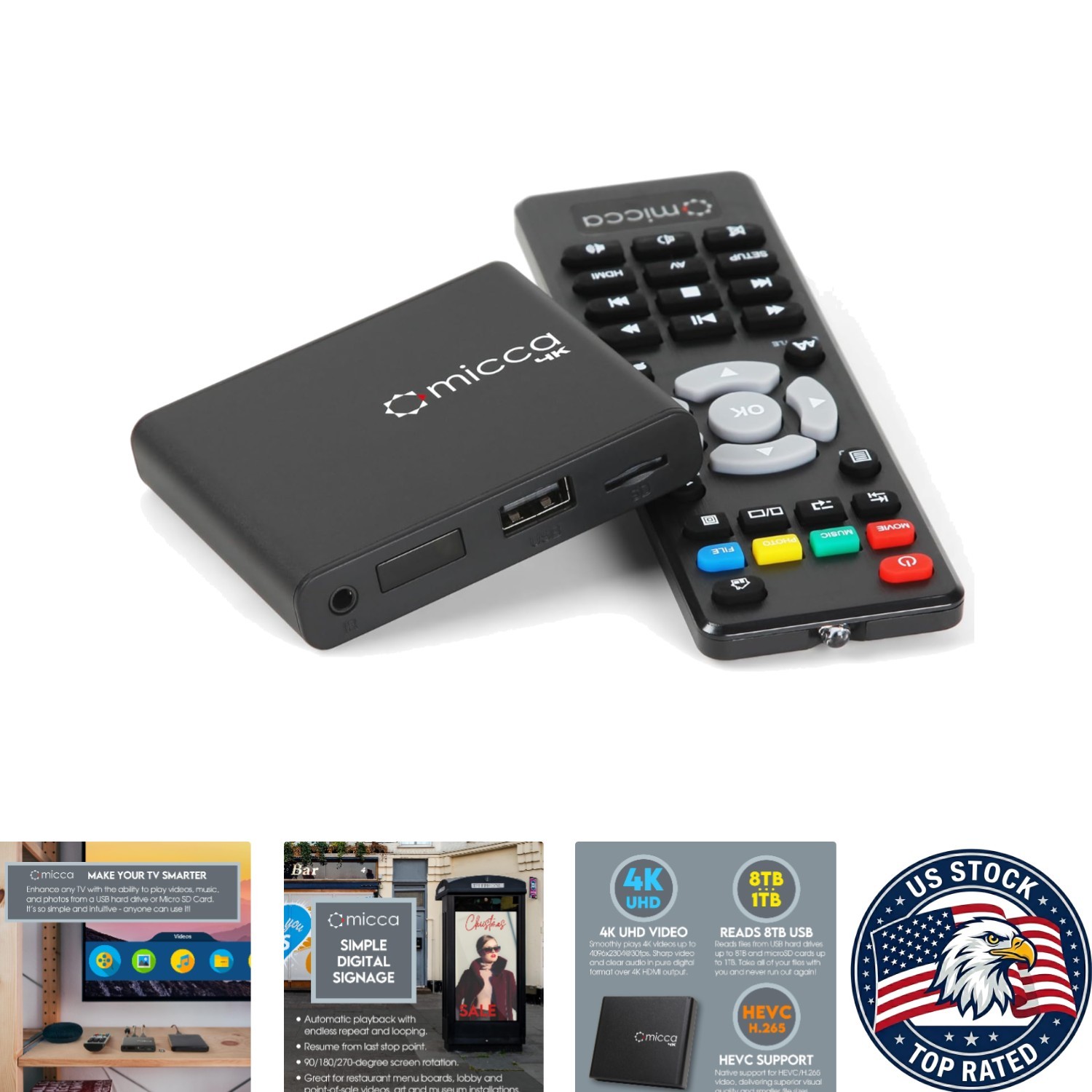 Ultimate 4K USB & MicroSD Media Player – Auto Play, Remote Control Included