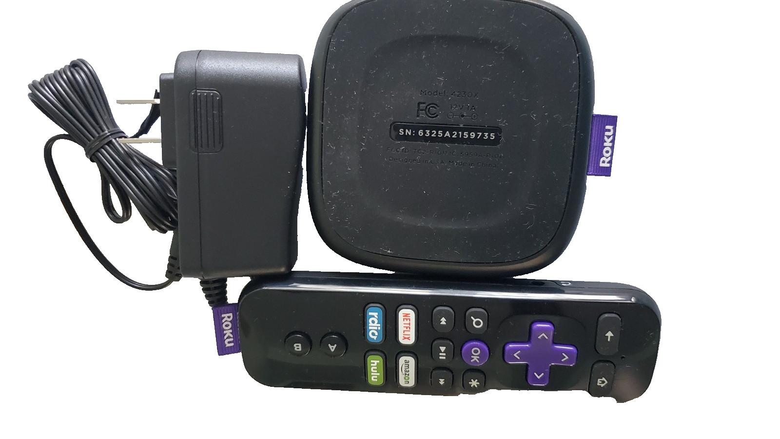 Roku 3 Digital HD Media Streamer Black model# 4230X with remote, and adapter
