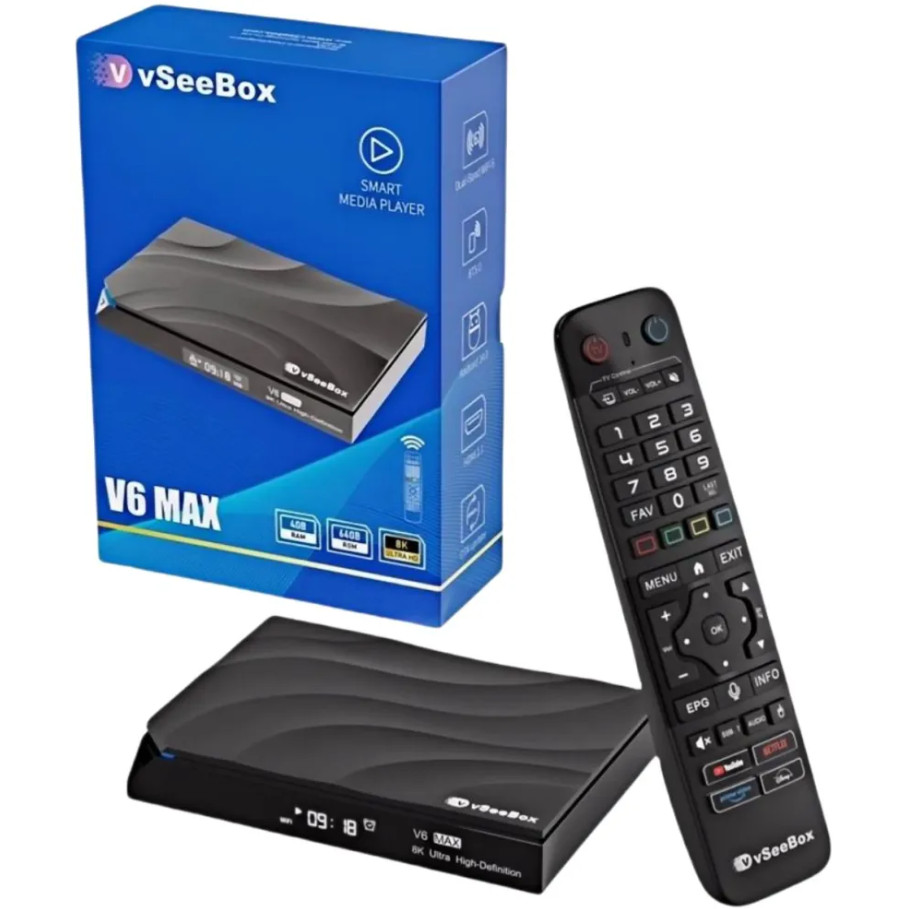 vSeeBox V6 Max Android TV Box 64GB Media Streamer WiFi HDMI Black