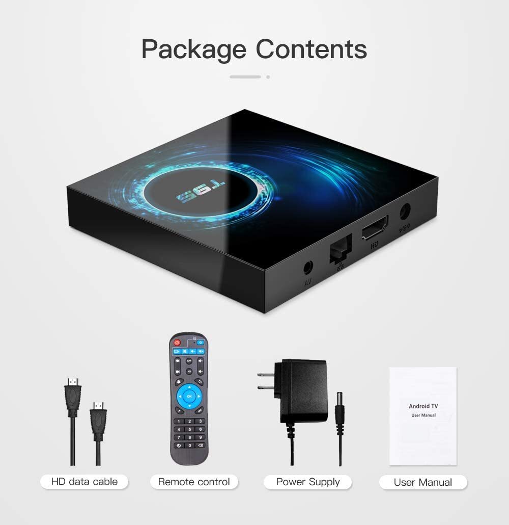 Android Box 10.0 TV Box with 4GB RAM 32GB ROM T95 WiFi 2.4GHz LAN 100M H.265/ BT