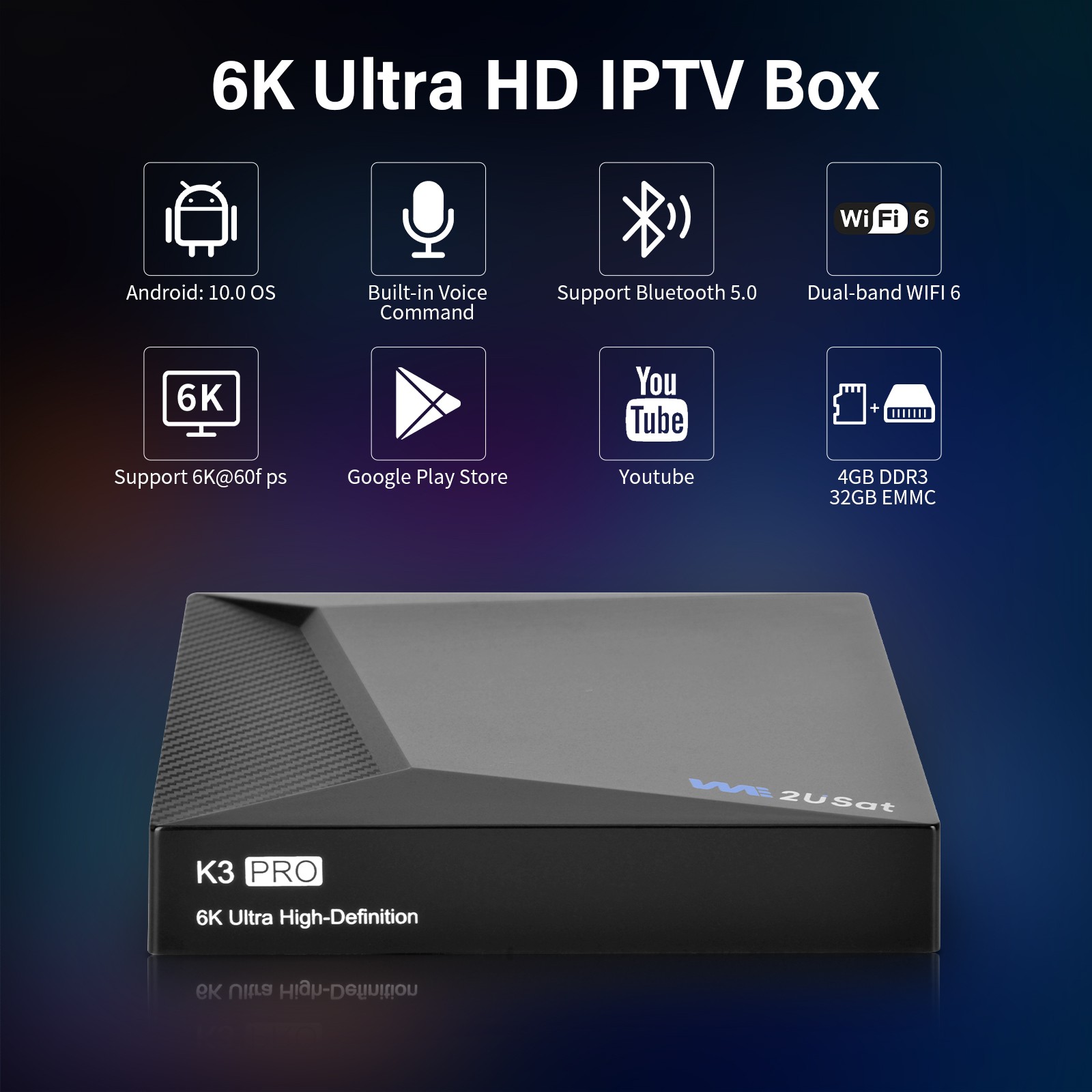 New WE2USAT K3 PRO 6K Super TV Box Streaming Box Voice Control