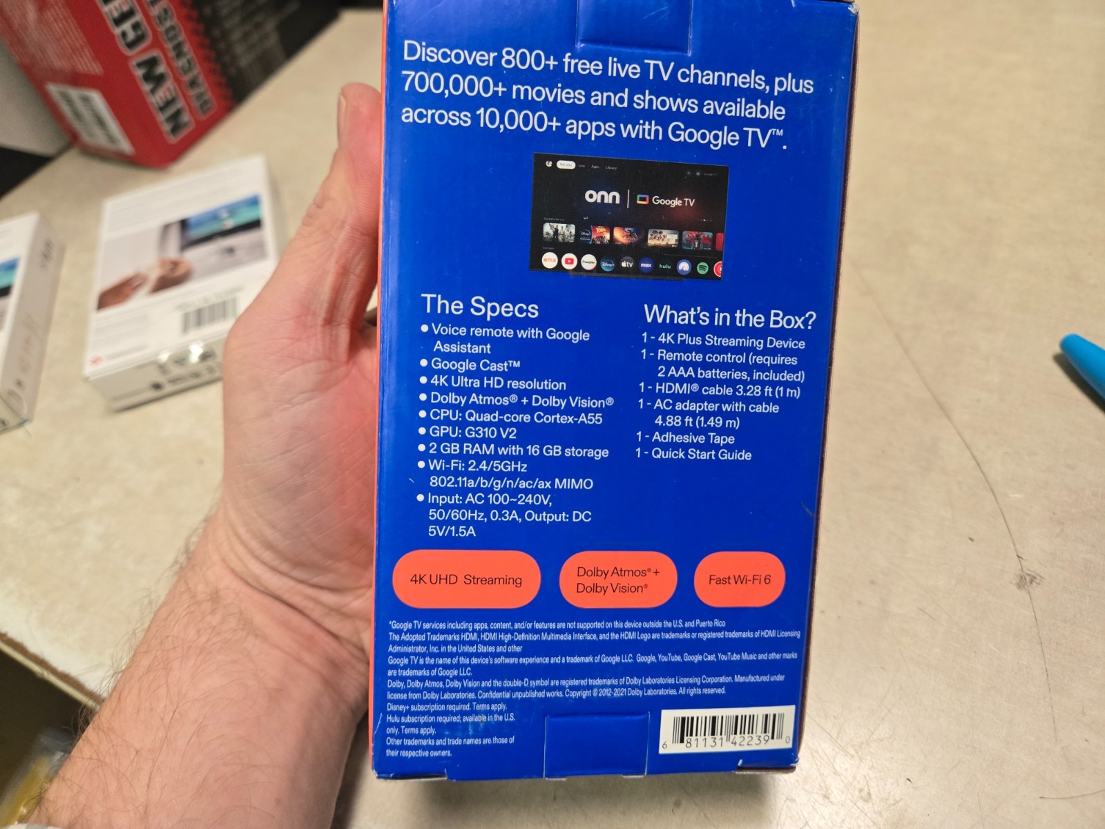 onn 4K Plus Streaming Device, Google TV 16GB Storage, 2GB RAM, Dolby