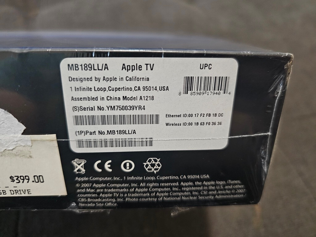 RARE MAC + PC Apple TV (1st Generation) 160GB Media Streamer. A1218. NEW SEALED.
