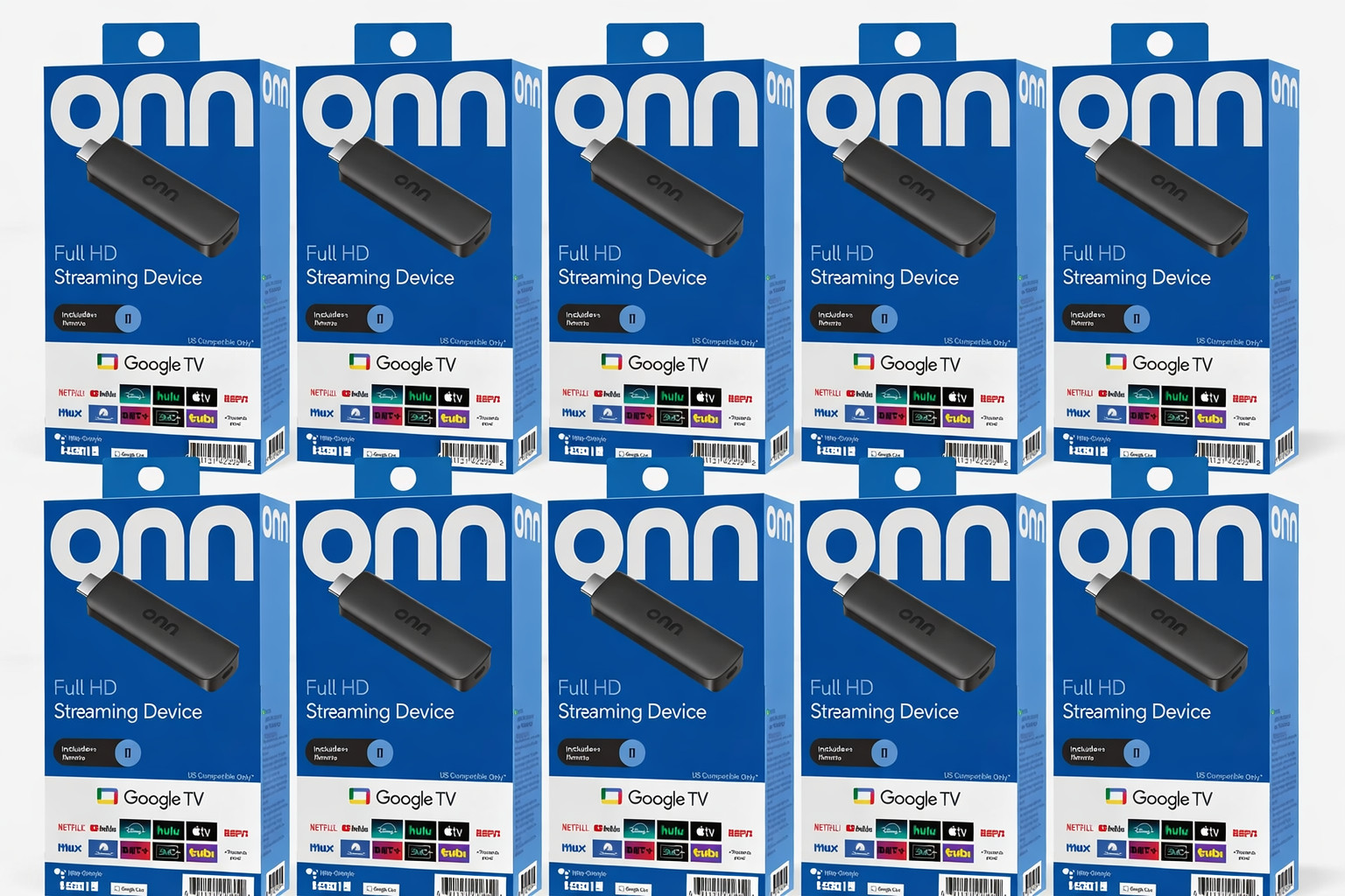 10 Pack – Onn Full HD Streaming Device, Google TV , 8GB Storage, 1.5GB RAM – NEW