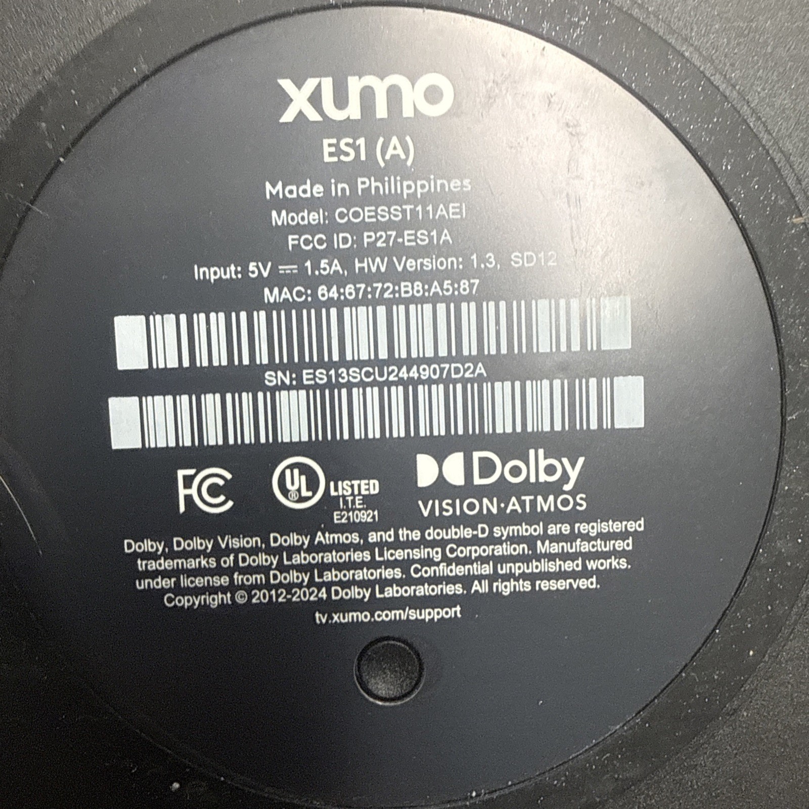 XUMO Stream Box 4K Streaming Model ES1 (A) No Cords NO REMOTE