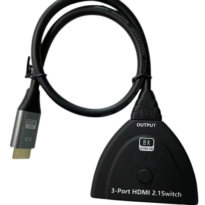 3‑Port HDMI 2.1 Switcher 8K/60Hz 4K/120Hz Selector with Button