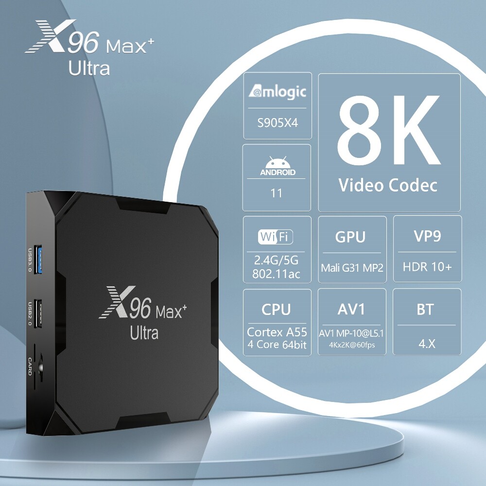 X96 Max+ Ultra S905X4 4K HD Android 11 TV Box 4G+32G +Addon Apps & Support
