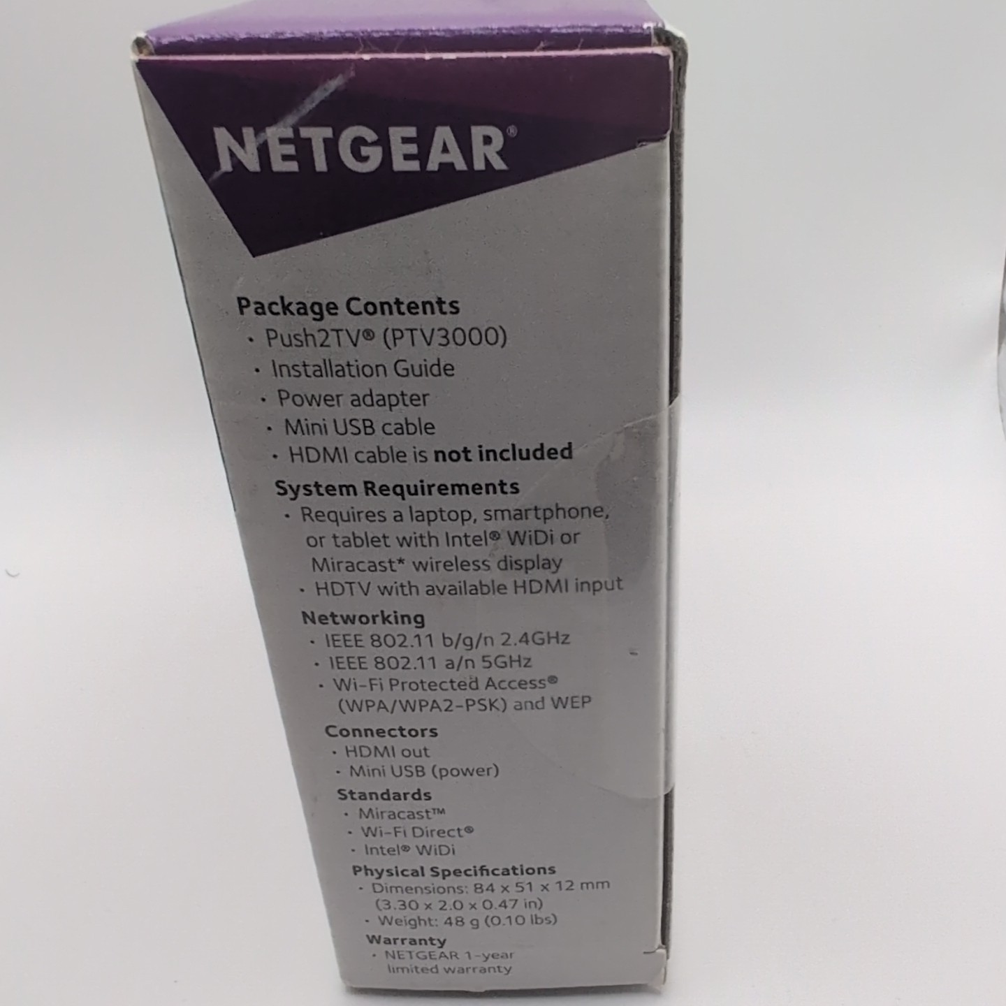 NETGEAR Push 2 TV Model: PVT3000 Media Streamer No Power Brick Included