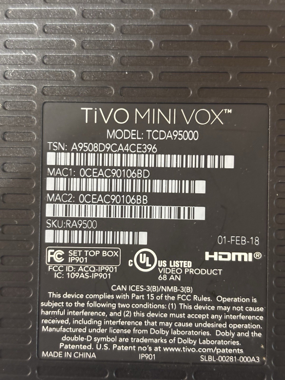 TiVo Mini Box 4K UHD STREAMING MEDIA PLAYER W/(2) Voice Remotes. No HDMI CABLE