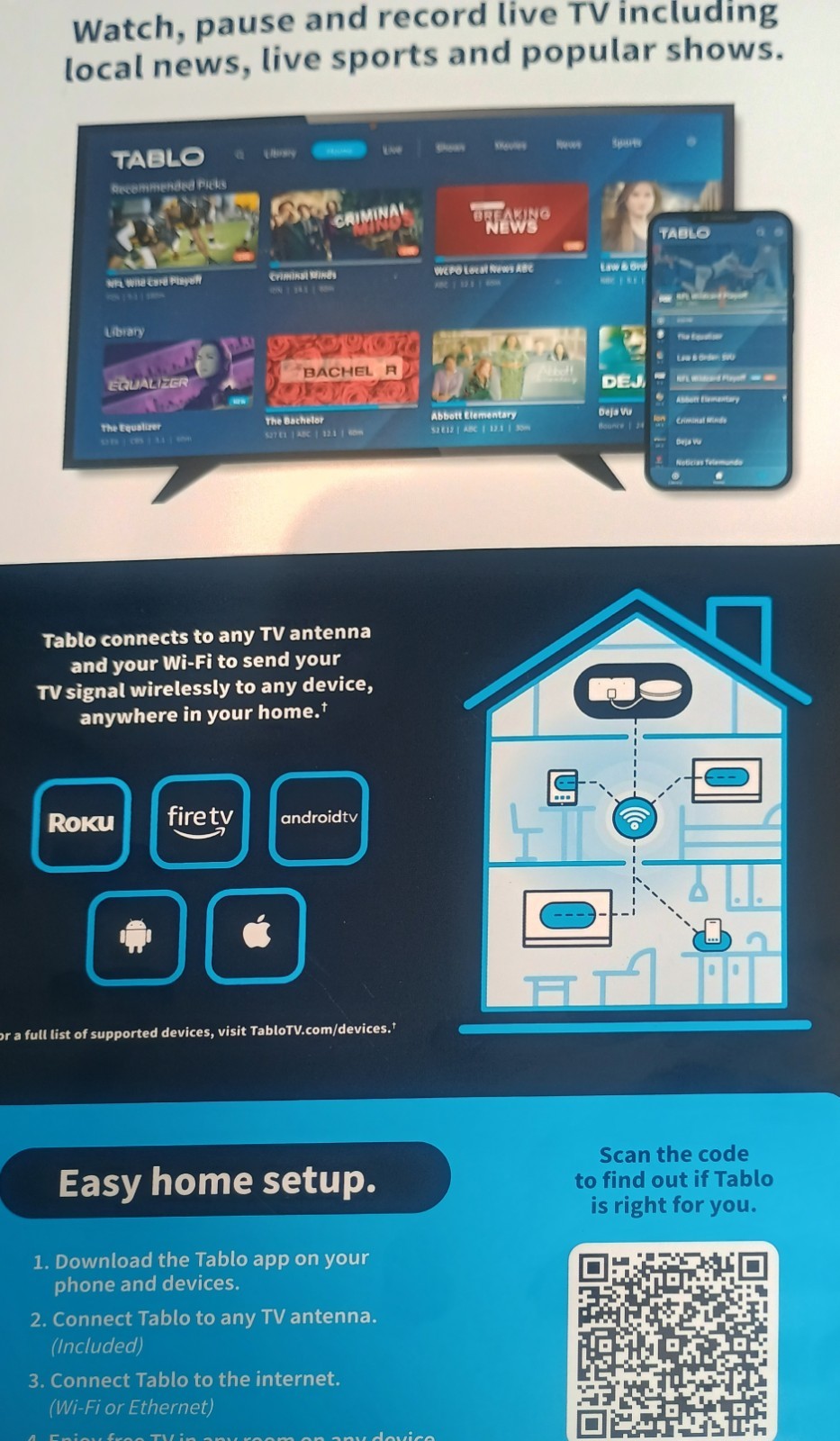 Tablo TV Media Streamer Box Wi-Fi Ethernet Multi-Screen Cable Integration