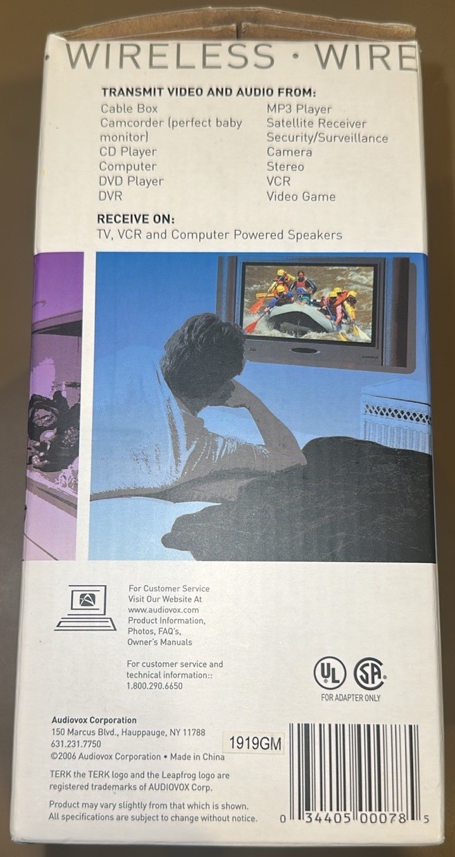 Terk Technologies Wireless TV Video & Audio From An A/V Source To Any TV In Home