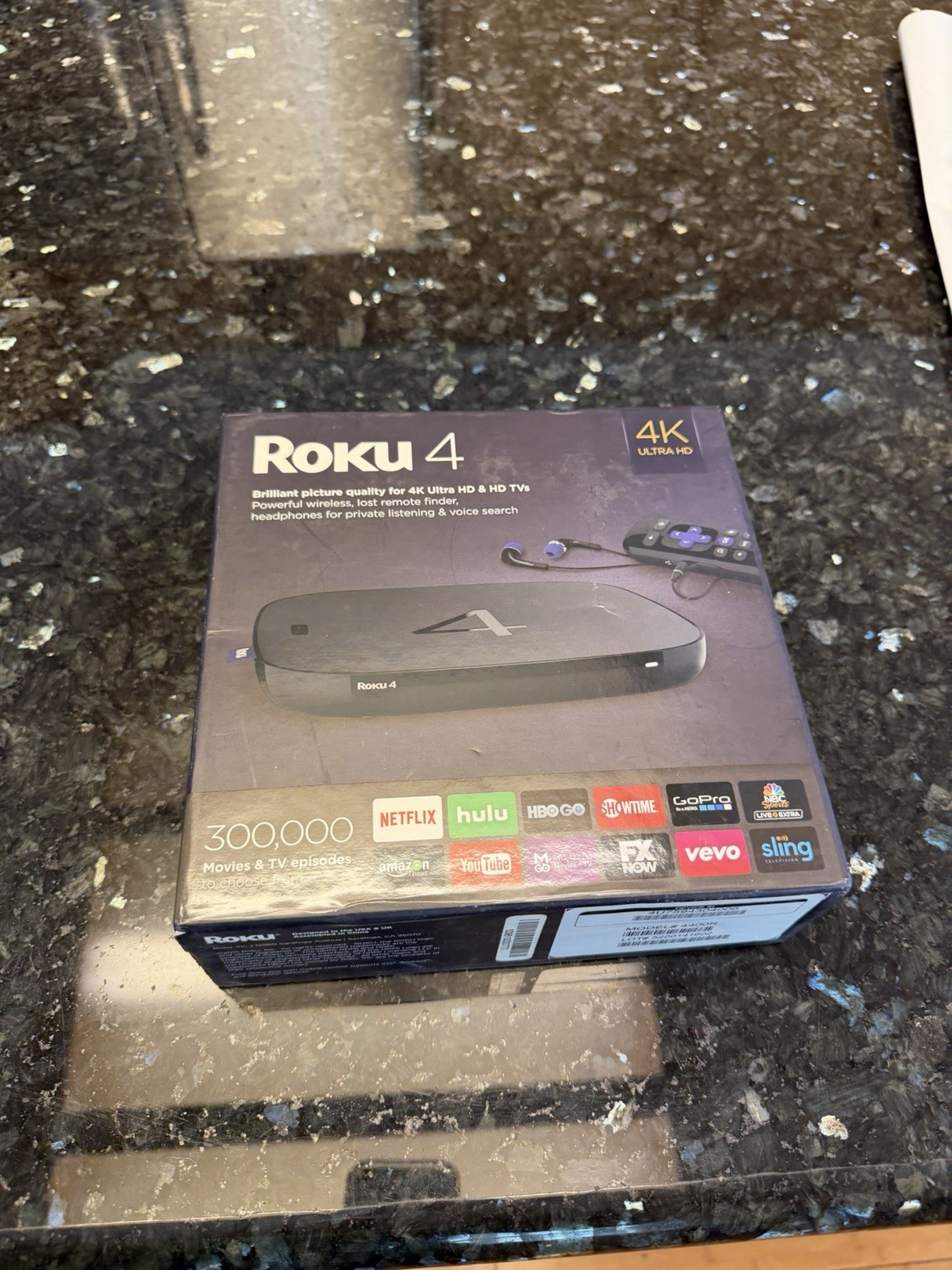 Roku 4 4K Streaming Player 4400R w/ Remote & Power Cable W/packaging