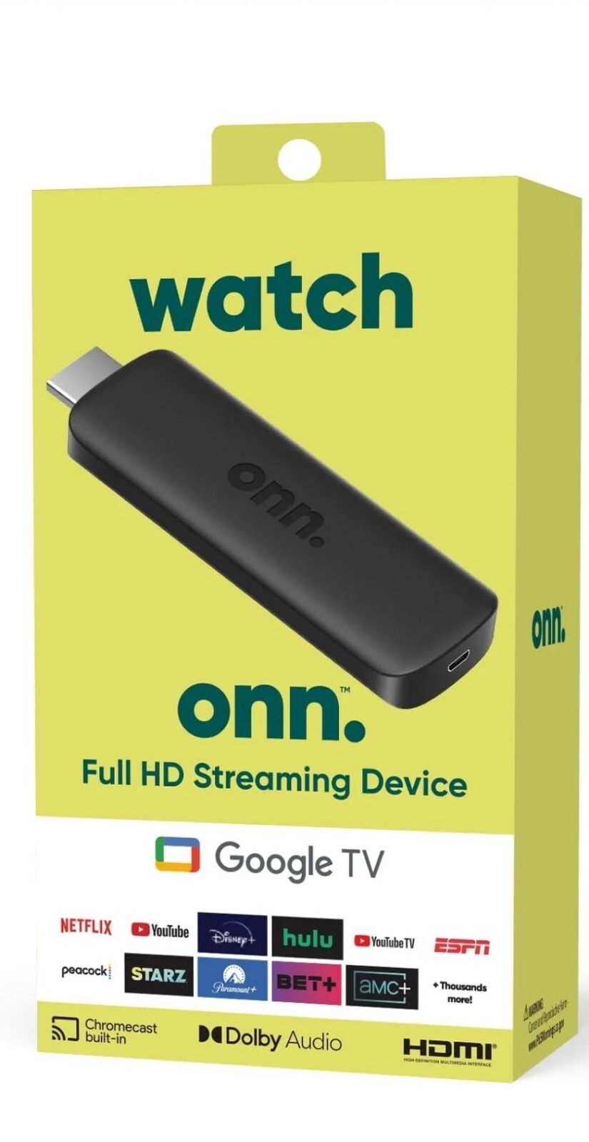 Onn Dispositivo de transmisión Full HD Android TV (Nuevo, 2023)