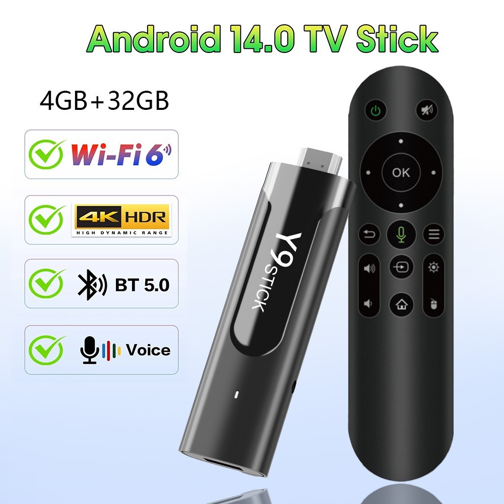 M98-Y9 Android 14 TV Stick 4GB+32GB WiFi6 BT5.0 4K HDR Voice Remote Media Player